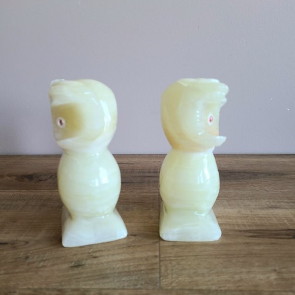 Onyx Marble Hand Carved Owls Figurines Statures Bookends Paper Weights. - Picture 6 of 8